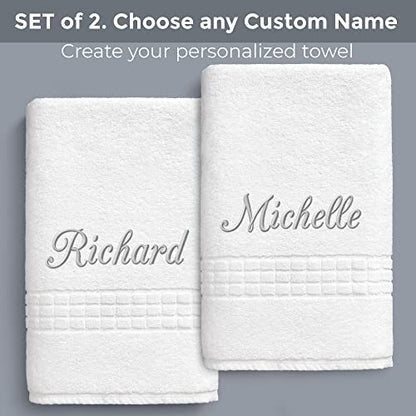 Broadway Terry Bath Towel Set 28" x 55" - Ring-Spun Cotton - Durable Hotel Quality - Soft and Absorbent (2 Custom Towels, White) - size: 2 Custom Towels