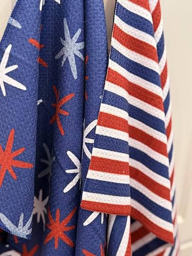 Kitchen Towels, Dish Towels for Kitchen, 2 Pc Kitchen Towel Set | Microfiber Waffle Towels, 16 x 26 inches, with Hanging Loops, Reusable Tea Towels, Cute Kitchen Towels - 2 Pack - color: Red/White/Blue