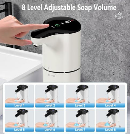 Automatic Soap Dispenser,Liquid Hand Soap Dispenser for Bathroom Kitchen,8 Adjustable Levels,12.4 oz/350mL Touchless Dispenser,Rechargeable 2000mAh (White-Liquid)