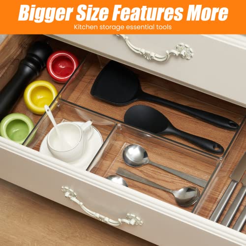 12 Pack Clear Plastic Drawer Organizer Set, Acrylic Non Slip Non Cracking Kitchen Drawer Storage Tray Large Size Divider, Multifunctional Storage for Cosmetics, Bathroom, Tools, Kitchen and Office - size: 12 PACK