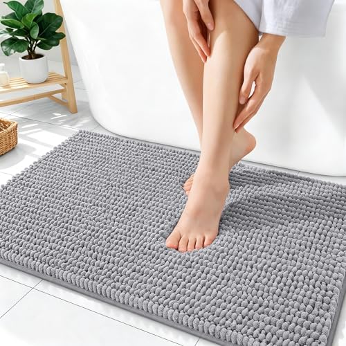 OLANLY Thick Chenille Bathroom Rugs 36x24, Soft Absorbent Bath Mat, Grey | Bath Rugs, Rubber Backing, Machine Wash Dry, Bath Mats for Bathroom Floor, Tub and Shower, Home Decor Accessories - color: Grey, size: 36" X 24"