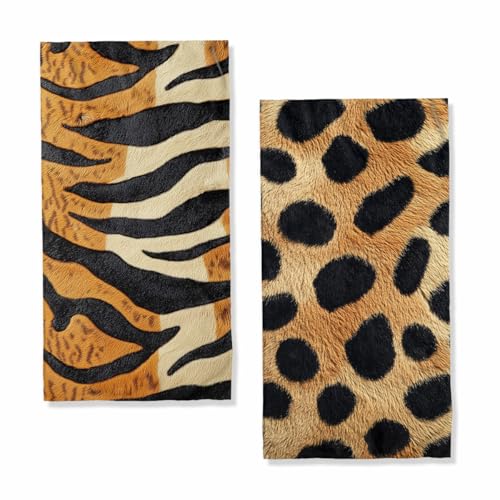 Tiger Leopard Hand Towels Highly Absorbent Animal Fur Texture Art Bath Hand Towels for Bathroom Home Hotel Spa Gym Yoga Nautical Beach Bathroom Decor Gifts for Women Man 14x28 Inch - color: Tiger Leopard