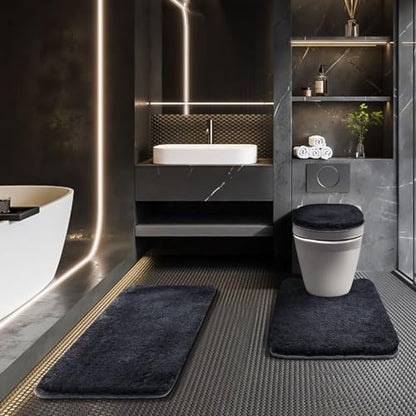 Shower Curtain Sets with Rugs and Adjustable Toilet Seat Cover | 4 Pcs Dark Grey Bathroom Sets with Shower Curtain and Rugs and Microfiber Toilet Lid Cover - color: Dark Grey