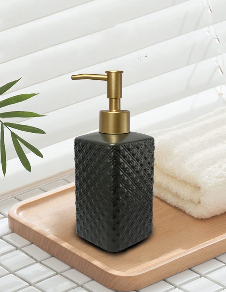 Gold Soap Dispenser for Bathroom,Black Square Lotion Dispenser, Refillable Countertop Ceramic Hand Soap Dispenser,Dish Soap Dispenser for Kitchen 350ml(Black Square Bottle) - color: Black Square Bottle