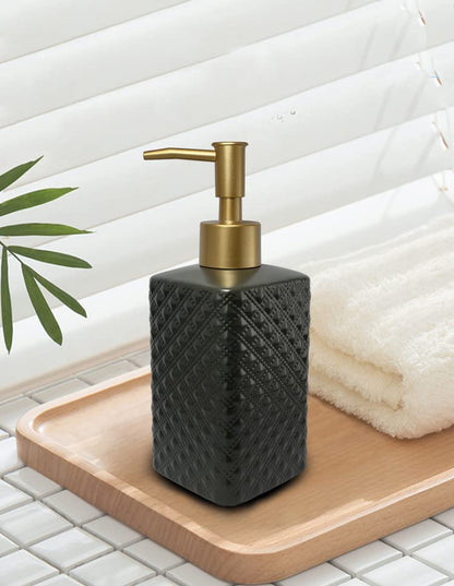 Gold Soap Dispenser for Bathroom,Black Square Lotion Dispenser, Refillable Countertop Ceramic Hand Soap Dispenser,Dish Soap Dispenser for Kitchen 350ml(Black Square Bottle) - color: Black Square Bottle