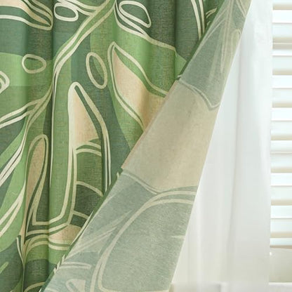 Tropical Plants Linen Shower Boho Curtain Set with Liner,72" Wx72 L | Double Layer Shower Curtain Waterproof Fabric with Zippered Removable PEVA Liner,Boho Shower Curtain for Bathroom,Free Hooks - color: Monstera Leaf