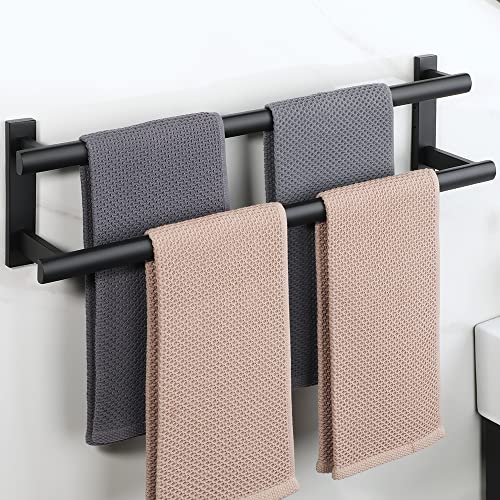 SAYAYO Double Towel Bar for Bathroom, 24 Inch Matte Black Bath Towel Rack Towel Holder Wall Mounted, SUS304 Stainless Steel - color: Matte Black, size: 24 Inch