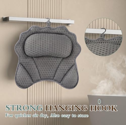 Bath Pillow RUVINCE Ergonomic Luxury Bathtub Pillow with Head,Neck, Shoulder and Back Support, 4D Bath Pillows for tub with 6 Powerful Suction Cups, Fits All Bathtub - color: Grey