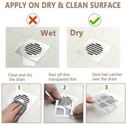 Shower Drain Hair Catcher 30 Pack for Disposable Drain Covers | 4 inch white mesh, bathroom sink strainer, bathtub water filter, waterproof adhesive backing, kitchen laundry plug hole