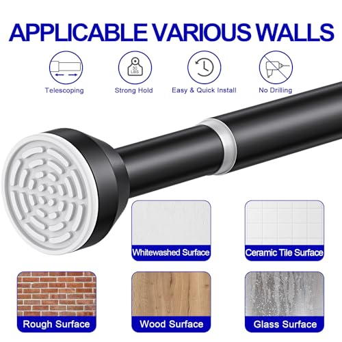 TEECK Shower Curtain Rod, 32-79 inch Adjustable Tension Spring, Shower Curtain Rod Tension, Anti-Slip, No Drilling, No Rust, for Bathroom, Matte Black - color: Matte Black, size: 32-79 Inches
