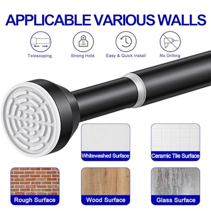 TEECK Shower Curtain Rod, 32-79 inch Adjustable Tension Spring, Shower Curtain Rod Tension, Anti-Slip, No Drilling, No Rust, for Bathroom, Matte Black - color: Matte Black, size: 32-79 Inches