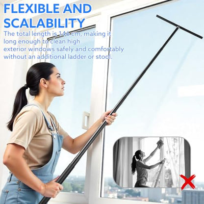 wlich Shower Squeegee with Long Handle, 57" Telescopic Window Squeegee for Shower Glass,Floor,Tile and Car Windshield