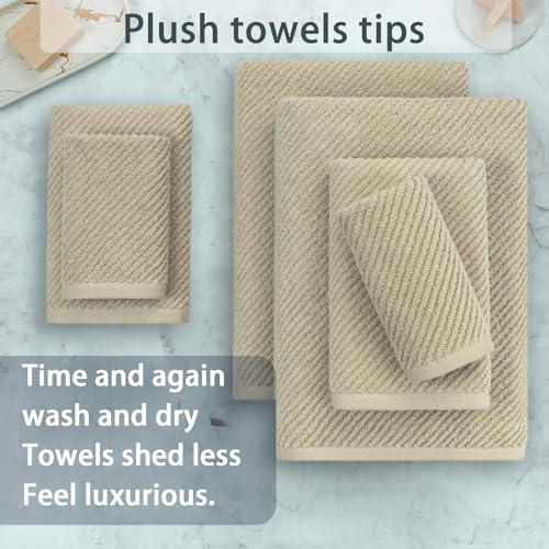 VOOVA & MOVAS 6PC Towel Set, 100% Cotton, Dark Beige | 2 Bath 30x56 In, 2 Hand 18x28 In, 2 Washcloths 13x13 In, Soft, Thick, Quick Dry, Luxury Towel Gift Set - color: Cape May Cobblestone - Dark Tan, size: 6 PC Bathroom Towel Set