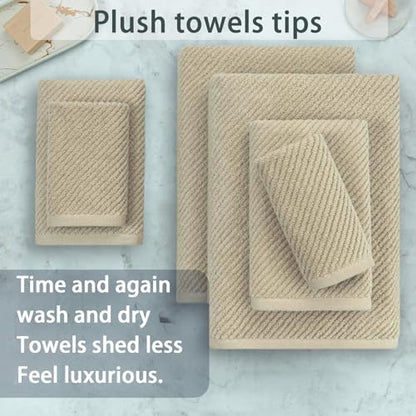 VOOVA & MOVAS 6PC Towel Set, 100% Cotton, Dark Beige | 2 Bath 30x56 In, 2 Hand 18x28 In, 2 Washcloths 13x13 In, Soft, Thick, Quick Dry, Luxury Towel Gift Set - color: Cape May Cobblestone - Dark Tan, size: 6 PC Bathroom Towel Set