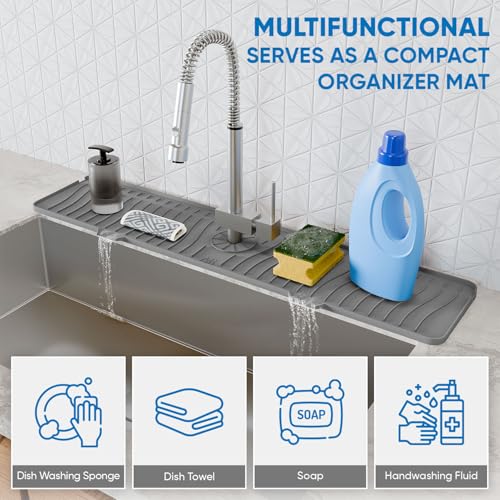 24 inch Longer Faucet Mat for Kitchen Sink Splash Guard[5° Slope Fast Self-draining]Kitchen Sink Faucet Mat Splash Guard Kitchen Sink Area Water Splash Guard