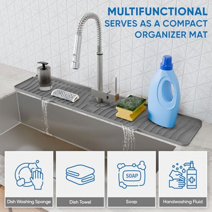 24 inch Longer Faucet Mat for Kitchen Sink Splash Guard[5° Slope Fast Self-draining]Kitchen Sink Faucet Mat Splash Guard Kitchen Sink Area Water Splash Guard