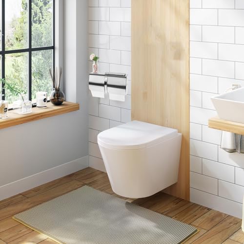 Desyeryamimi Double Roll Toilet Paper Holder Dispenser with Shelf Storage | Commercial 2-Roll Side by Side Stainless Steel Toilet tissue Holder/Dispenser Wall Mount for Bathroom/Restroom-Brushed Finish