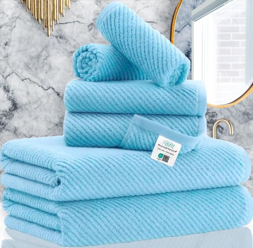 VOOVA & MOVAS 6PC Towel Set, 100% Cotton, Blue | 2 Large Bath 30x56 In, 2 Hand 18x28 In, 2 Wash Cloths 13x13 In, Quick Dry, Thick, Soft, Luxury Towel Gift Set - color: Ocean City Blue, size: 6 PC Bathroom Towel Set