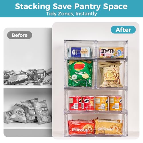 Vtopmart Clear Stackable Storage Drawers, 6 Pack Mixed Size Set | Wide, Medium and Small Pull-Out PET Drawers Provide Flexible Sorting Options for Cabinets, Closets, Pantry - style: 2 Wide+2 Medium+2 Small