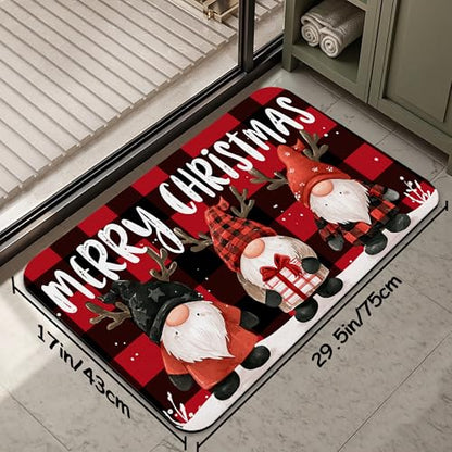 Christmas Gnomes Bathroom Mat, Non-Slip Rubber Backing Thin Low-Profile Bath Rug, Easy-Clean Bathroom Floor Mat for Shower, Bathtub, Kitchen, or Entryway - color: Christmas Gnomes