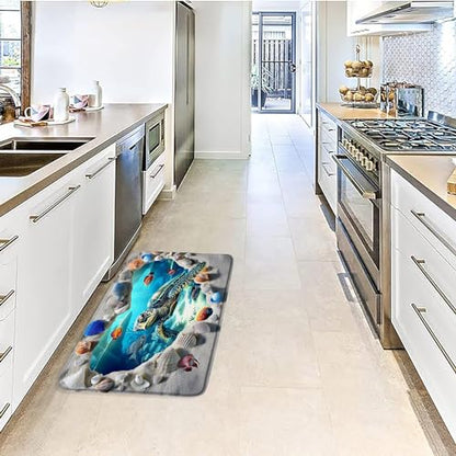 Sea Turtle Bath Mat Bathroom Rug, Ocean Beach Shell Underwater World Tropical Fish Summer Memory Foam Bathroom Kitchen Bedroom Livingroom Soft Floor Rug, 19.8"x31.5" - size: 19.8x31.5 Inch(50x80CM)