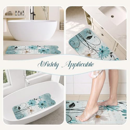 SHUCHING Turquoise Bath Mat for Tub Non Slip-40x16 Inch, Flower | Bathtub Mat for Elderly& Women Mold Free, Long Shower Mat for Inside Shower with Suction Cup, Machine Washable - color: Rustic Daisy