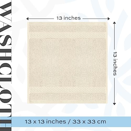 White Classic Luxury Cotton Washcloths 13x13 Inch - 650 GSM Turkish Cotton | Hotel, Spa, Bathroom Face Towel | 12 Pack, Ivory - color: 07: Ivory