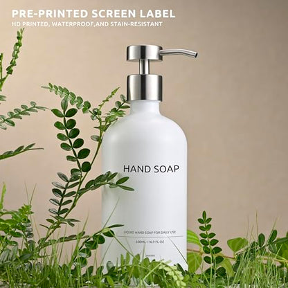 Glass Soap Dispenser Bathroom Set by Janxin, Foaming Kitchen soap Dispenser with Ceramic Tray for Dish Soap, Liquid Soap Dispenser for Hand Soap, Lotion, Body Wash (White+Silver) - color: White Silver H