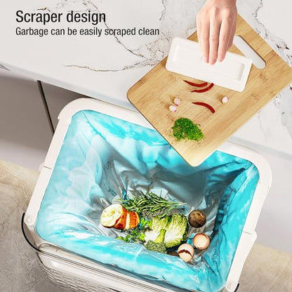 Kitchen Trash Can, 2.4 Gallons Foldable Hanging Garbage Bin, Multifunctional Wall Mounted Small Trash Can - Plastic Collapsible Waste Bin with Lid for RV Office Bathroom Office