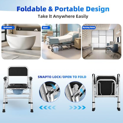4 in 1 Folding Bedside Commode Chair for Elderly, Padded Seat & Backrest | Adjustable Height Raised Toilet Seat with Handles, Adults Potty Chair for Seniors, Disabled, Holds Up to 350 lbs - color: With Paper Roll Holder