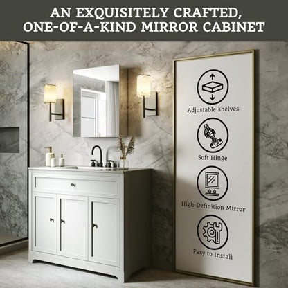 20 x 24 in Medicine Cabinet with Mirror and Side Panels, Silver | Surface or Recessed Medicine Cabinet Mirror with Storage, Adjustable Shelves, Aluminum Alloy Frame, Assembly Required - size: 20''x24''