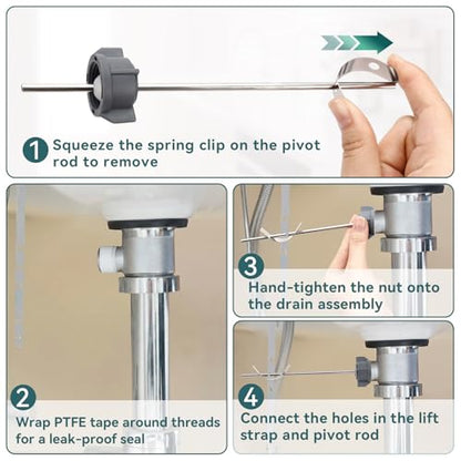 Sink Pivot Rod Replacement, 15MM Ball, Long Rod, Pop-Up Drain Repair Kit | Bathroom Sink Drain Stopper Kit, Compatible with Moen, Kohler, Lavatory Pop Up Center Piece Assembly - size: 15mm ball+ long rod