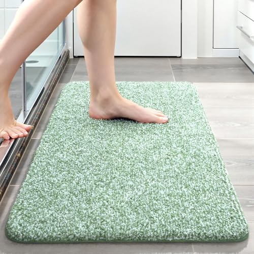 Bathroom Rug 24x36 Inch, Soft Absorbent Bath Rugs for Shower Floor | Non Slip Washable Bath Rugs, Luxury Plush Thick Microfiber Bath Mat for Tub Sink Vanity, Green and White - color: Green and White, size: 24" x 36"