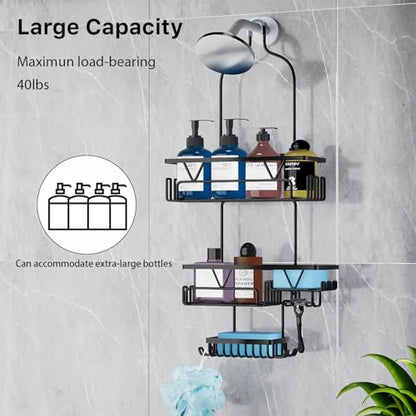 DAOYA Over the Shower Head Caddy with 2 Baskets & Soap Holder, Non-Slip Design for 0.82-Inch Showers, Black, Stainless Steel - color: Black, size: XL