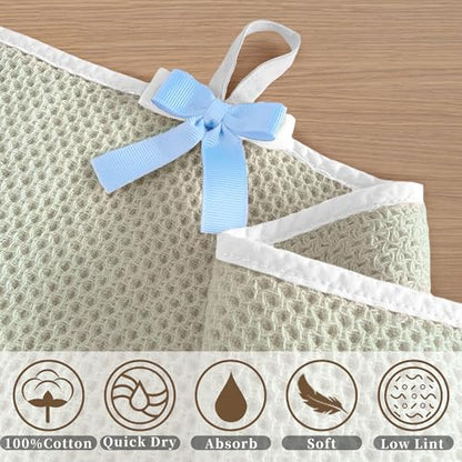 VOOVA & MOVAS Waffle Cotton Hand Towels 4 Pack, 100% Cotton, 28x16 in | Perfect for Bathroom & Guest Daily Use, Built-in Hanging Loop, White Piping, Waffle Weave Fabric - color: White Piping, size: 4PC Hand Towels (16"x28")