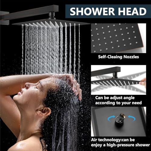 Aolemi Shower Faucet Set with Handheld Oil Rubbed Bronze 12 Inch Head | Pressure Balance Shower Valve and Trim Kit,SUS304 Rain Head and Handle System,All Metal,Wall Mount,Bathroom,Handheld Spray - color: Bronze, size: 12 Inch Wall Mount Shower Head