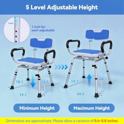 Swivel Shower Chair, Removable Back and Arms, 400 lbs Capacity | Adjustable Height Shower Seat for Elderly and Disabled, Non-Slip Shower Stool for Inside Shower, Tubs, Lightweight Bath Seat - color: Dark Blue