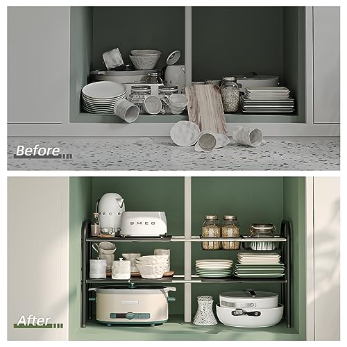 Under Sink Organizers and Storage,Expandable under cabinet organizer Shelf | 2 tier expandable shelf for kitchen,bathroom,6 Removable ABS Panels and 2 Baskets,Adjustable partition height,20.7-32.3" W - size: 6 Panels and 2 Baskets