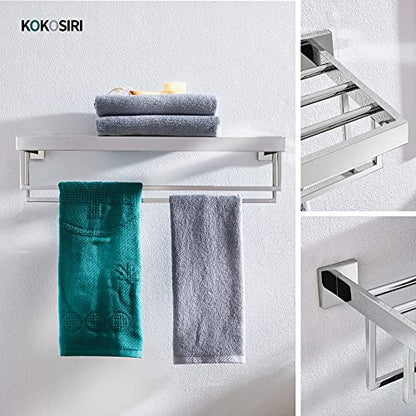 KOKOSIRI 24'' Bathroom Towel Shelf Chrome Towel Rack with Two Bath Towel Bars SUS304 Stainless Steel Wall Mounted, Polished Finish, B6003CH - color: Polished Chrome, size: 24-Inch