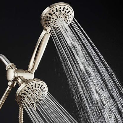 AquaDance Brushed Nickel Premium High Pressure 48-setting 3-Way Combo for The Best of Both Worlds – Enjoy Luxurious 6-setting Rain Shower Head and 6-Setting Hand Held Shower Separately or Together | Enjoy Two 6-Setting Rain & Hand Showerheads Separately o
