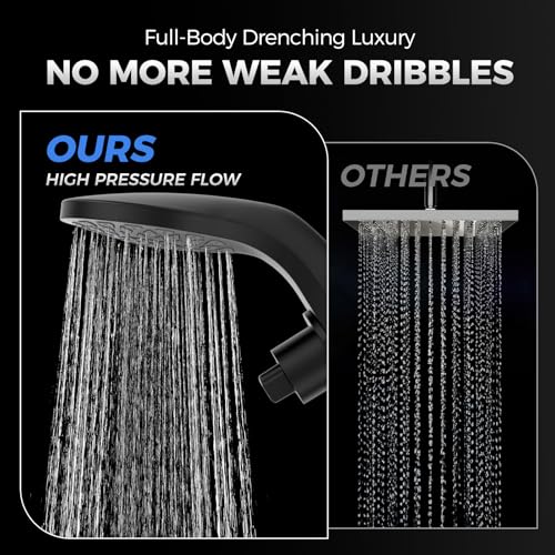 High Pressure Rain Shower Head with Handheld Spray Combo | Detachable Dual Shower Head with 10 Sprays Modes - Upgrade Knob Spray Mode Selector and Magnetic Guidance Docking System - color: Matte Black