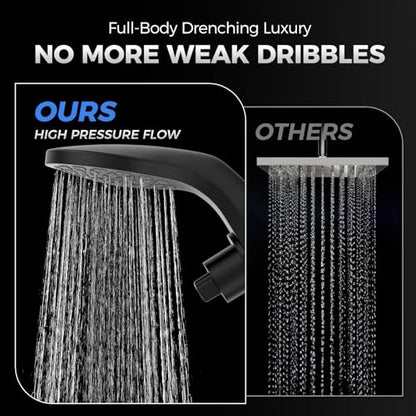 High Pressure Rain Shower Head with Handheld Spray Combo | Detachable Dual Shower Head with 10 Sprays Modes - Upgrade Knob Spray Mode Selector and Magnetic Guidance Docking System - color: Matte Black