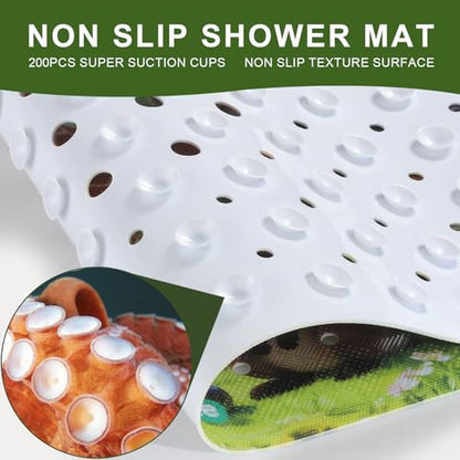 Bath Tub Mat Non Slip Bath Mat Shower Mat for Baby Adults, BPA Free Extra Long Bathtub Mat, 40x16 Inches Eco-Friendly Kids Bath Mats with Suction Cups and Drain Holes, Machine Washable,Animals - color: Education