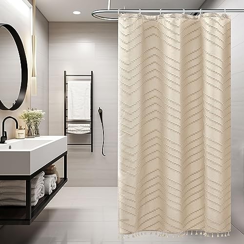 Siiluminisoy Stall Shower Curtain 36x72 Beige Fabric Shower Curtain Stall Size Cloth Shower Curtains Tufted Chevron Striped Textured Modern Farmhouse Minimalist for Bathroom Decor - color: A Beige, size: 36"W x 72"L (Pack of 1)