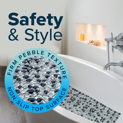 SlipX Solutions 38"x17" Pebble Non Slip Mat for Bath & Shower, Dark Gray | Foot Massaging Accupressure Bathtub Mat, River Rock Look, 188 Suction Cups, Machine Washable - color: Dark Gray