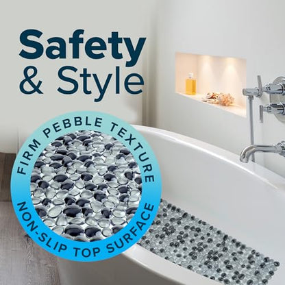 SlipX Solutions 38"x17" Pebble Non Slip Mat for Bath & Shower, Dark Gray | Foot Massaging Accupressure Bathtub Mat, River Rock Look, 188 Suction Cups, Machine Washable - color: Dark Gray