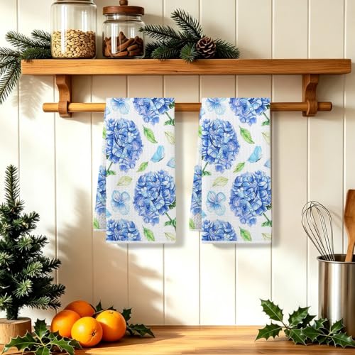 ZHAMEN 2Pcs Hydrangea Kitchen Towels Waffle Soft Dish Hand Towel - color: Multi 1554
