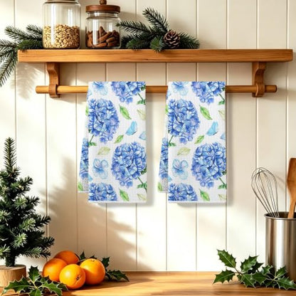 ZHAMEN 2Pcs Hydrangea Kitchen Towels Waffle Soft Dish Hand Towel - color: Multi 1554