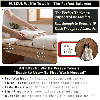 PÜSKÜL Natural 100% Turkish Cotton Waffle Bath Towels Set of 2, Extra-Large | Raw-Undyed, Oversize 32x63" Bath sheet towel for bathroom & beach. Honeycomb-Waffle weave, Premium oeko-tex made in Turkey. - color: Natural Raw-undyed, size: Bath Towels - Pack