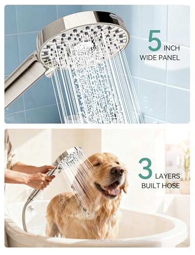 Magichome Shower Head with Handheld, High Pressure 10-Spd Detachable Chrome Showerhead with Stainless Hose - color: Brushed Nickel Sliver
